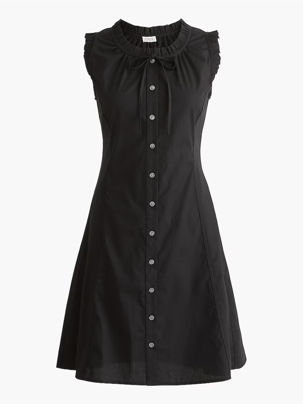 J.Crew Factory Ruffle Tie-Neck Mini Dress Regenerative Cotton Blend Black Size 6